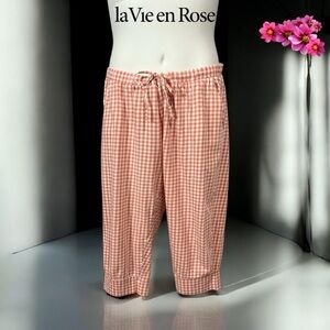 La Vie en Rose, Plus Size Gingham Pyjama Capris With Pockets, XXL, Pink